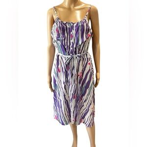 Vintage Darian 70's abstract animal summer purple white cotton sundress-L
